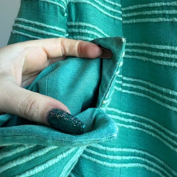 Akris Punto 100% Silk Tailored Cropped Jacket in Striped Green size 10 M - Picture 13 of 16